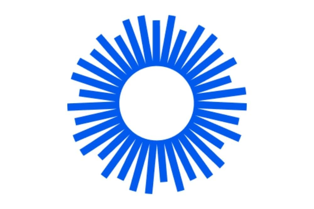 Logo Be my eyes App, das einen blauen Kreis mit blauen Strichen enthält