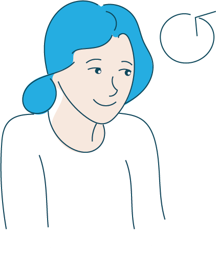 Grafik Frau, die freundlich lächelt mit routierenden Kreis neben dem Kopf