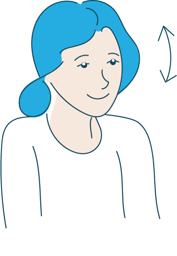 Grafik Frau lächelt freundlich mit Auf- und Ab-Pfeil neben dem Kopf