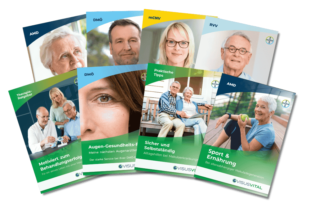 Cover VisusVital Patientenbroschüren für AMD, DMÖ und RVV 1000x667px